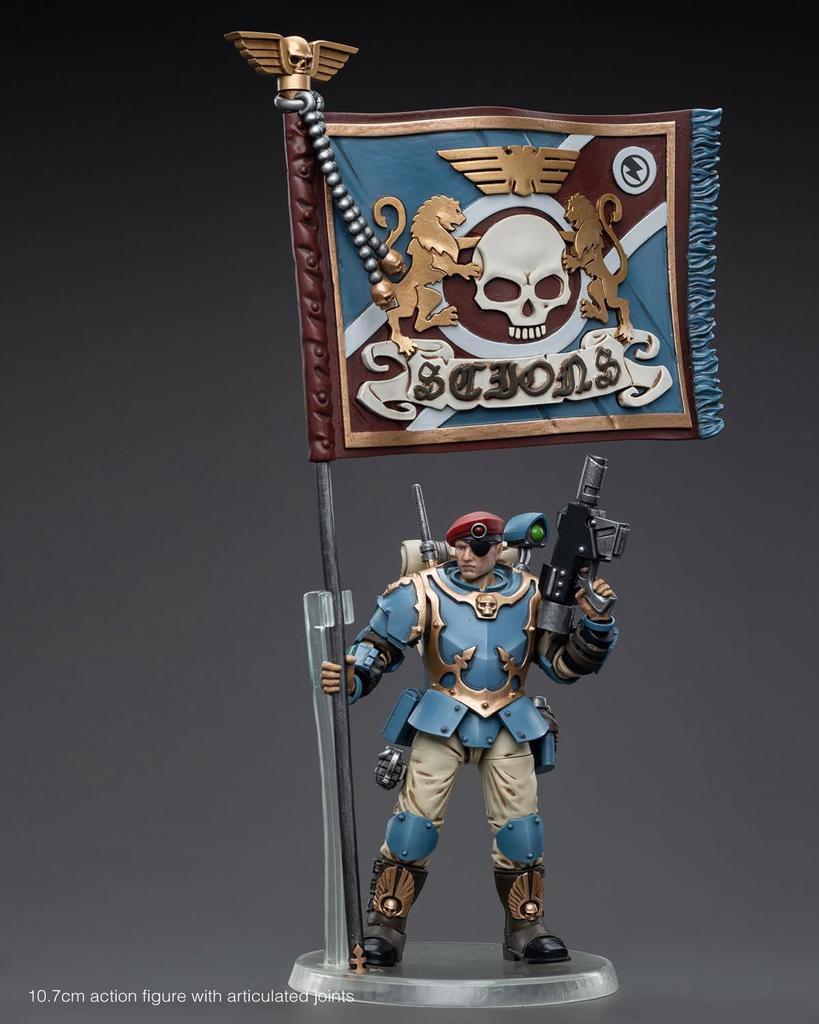 Pipigirl JoyToy 40K Oryginalna Licencjonowana Ruchoma Astra Militarum Tempestus Scions Command Squad 55th Kappic Eagles Banner 4-calowa Figurka Akcji Anime