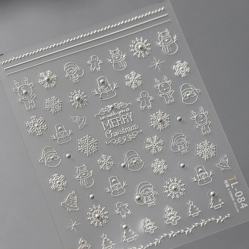 Cute Animals Bear Dog Cake Sweet Cherry Grid Bowknot Star Line Fruit Relief Self Adhesive Nail Art Stickers 5D Manicure Decals
