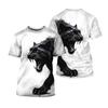 Men's White T-Shirt with Realistic Roaring Black Panther Print, Aggressive Wild Cat Graphic, Short Sleeve Crew Neck Tee for Casual Streetwear