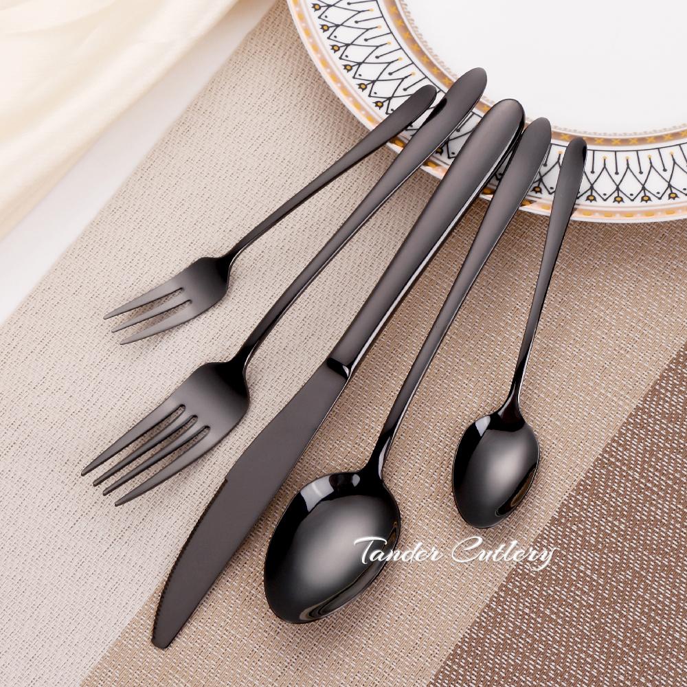 15/20/25/30Pcs Black Tableware Western Dinnerware Stainless Steel Cutlery Set Mirror Knife Fork Spoon Dessert Fork Flateware