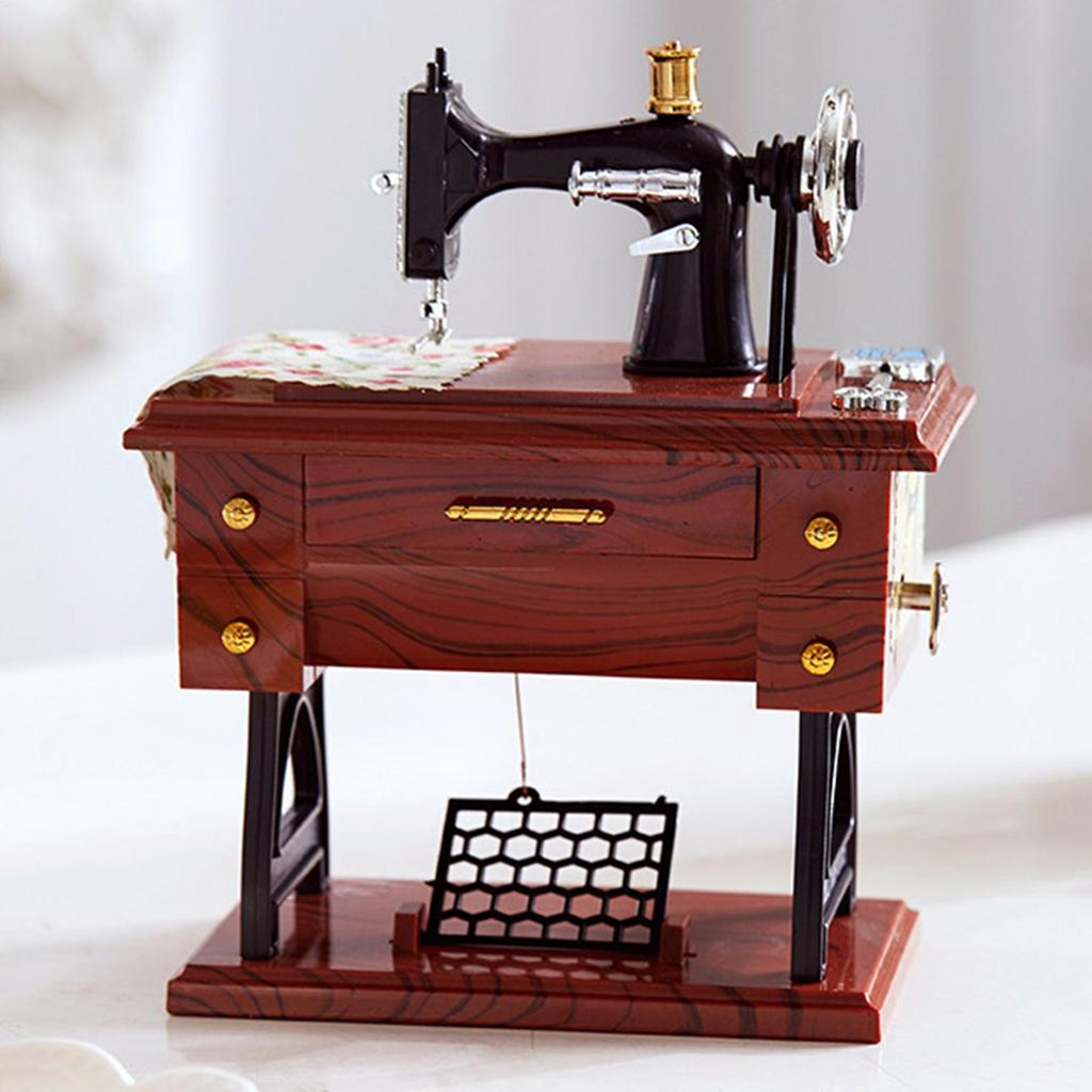 Sewing Machine Mini Music Box Hand-crank Music Box Ornament Sewing Machine Desk Decoration for Wedding Party Gathering Home