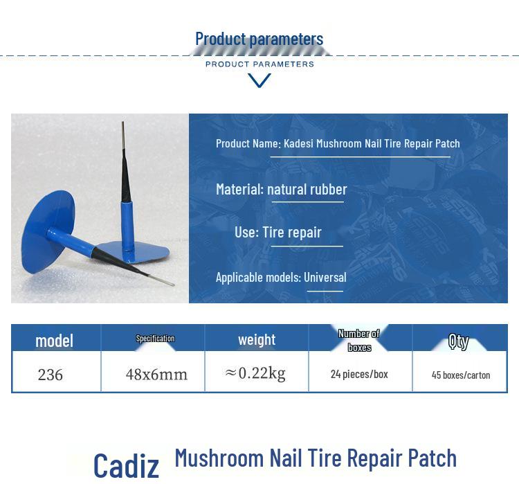 Kades Car Tire Repair Kit: 6mm Mushroom Plugs & Patches