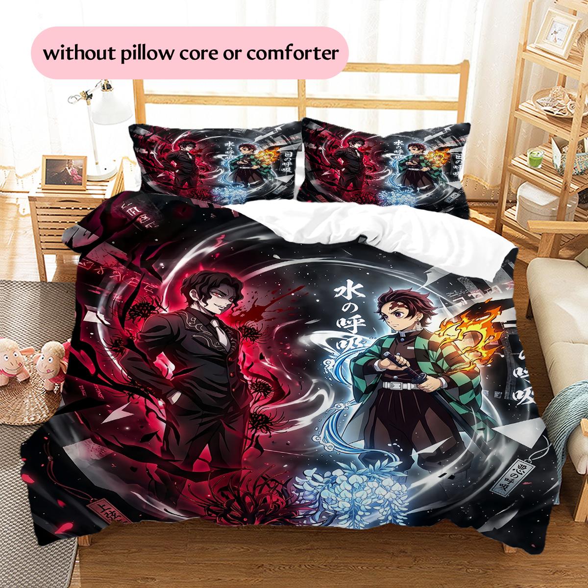 

Dark background Demon Slayer Pattern Bedding Quilt Set Home Decoration Gift (1 * duvet cover + 2 * pillowcase without core) 135x200cm