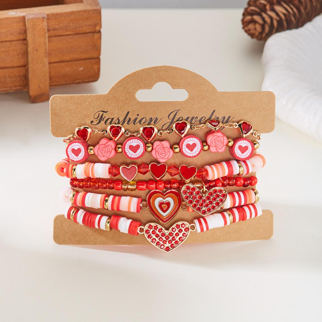 New Trendy Valentine's Day Bracelets Set for Women Romantic Soft Ceramic Acrylic Beads Letter Chain Bracelet Bangle Jewelry Gift