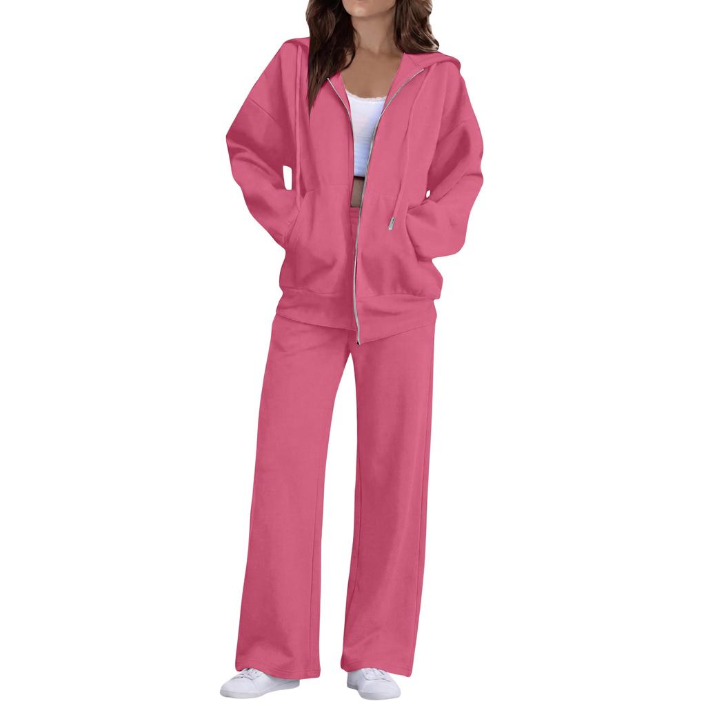Women Casual Two Piece Set Zip Up Hoodie Sweatshirt with Long Sleeve Jacket and Wide Leg Pants Lounge Wear Tracksuit