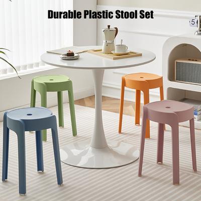 6Pcs Plastic Stool Stackable Portable Round Nesting Stools 330lbs Load Bearing Backless Bar