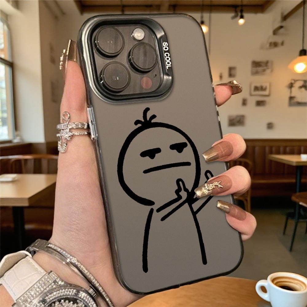 Figure Giving Middle Finger Hard Phone Case for Iphone 16 15 14 13 12 11 Pro Max Mini Shockproof Anti-Scratch Protective Cover