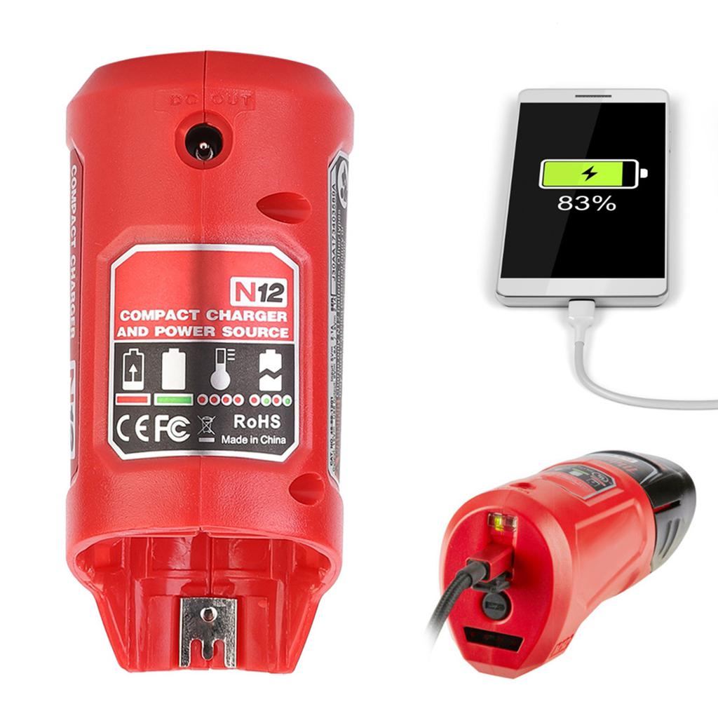 Portable USB Battery Charger and Power Source Fit for Milwaukee 48-59-1201 M12