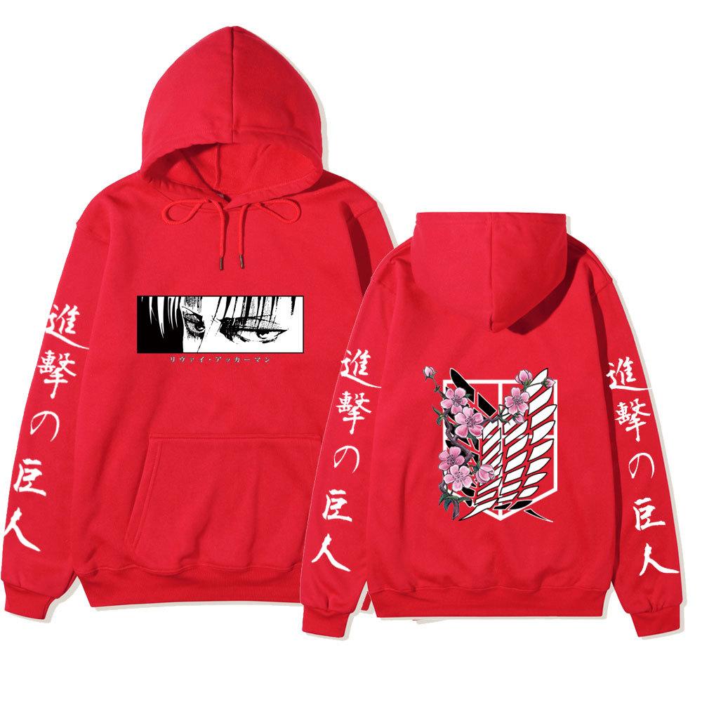 Attack on Titan Levi Ackerman Hoodie, Wings of Freedom Cherry Blossom Printed Pullover Hooded Sweatshirt Casual Long Sleeve Hoodie