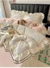 Sleep Grid Double-layer Yarn Wrinkled Yarn Korean Fresh Style Bed Skirt Four Piece Set
