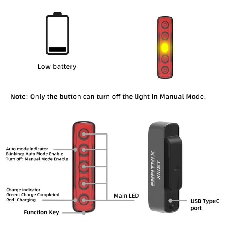 Bicycle Taillights Auto Start/Stop Bike Rear Smart Taillight Usb /Type C Charging Waterproof Brake Sensing Light