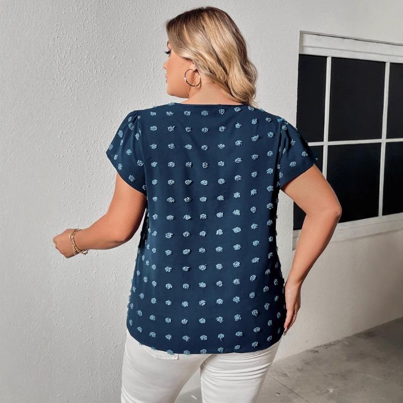 Dámská móda plus size Nový volný top s polovičním rukávem páví modré barvy