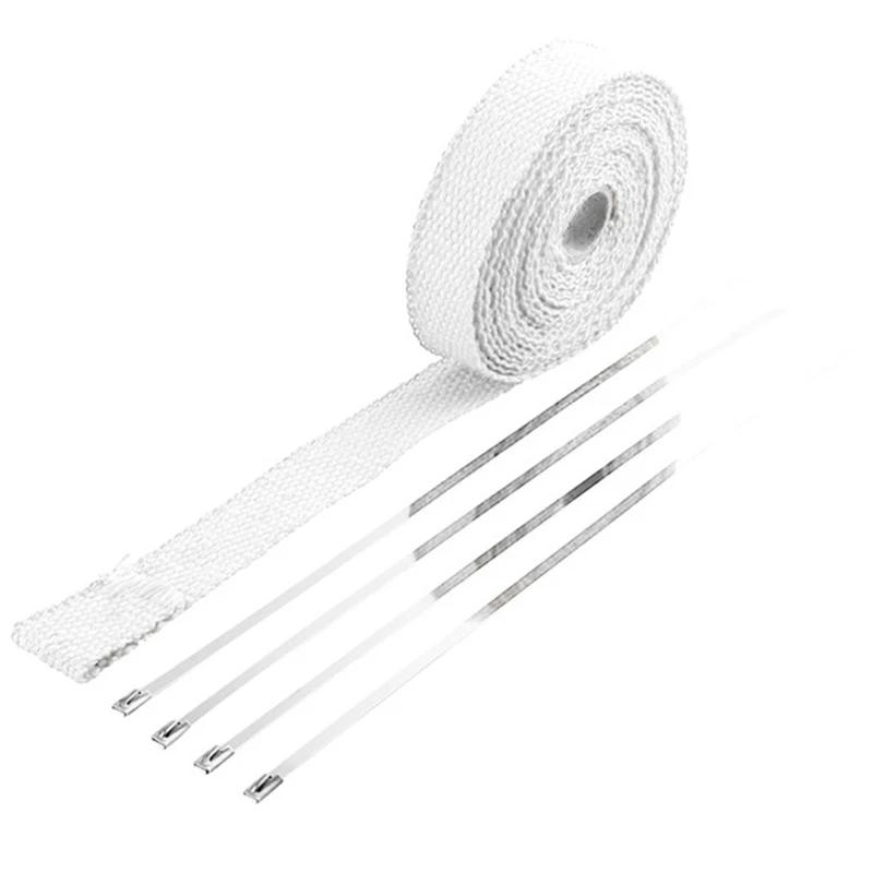 5M Roll Fiberglass Heat Shield Motorcycle Exhaust Thermal Tape Header Pipe Heat Wrap Tape Thermal Protection with Stainless Ties