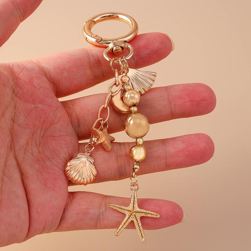 Porte-clés Cœur d'Amour en Alliage Coquillage Étoile de Mer Porte-clés Pendentifs Pour Femmes Filles Décoration de Sac à Main Bijoux Faits Main DIY Cadeaux