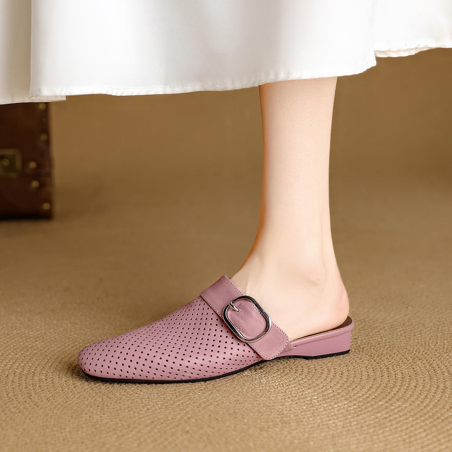 

Fashion 2025 New Summer Women Mules Genuine Leather Women Shoes Square Toe Chunky Heel Shoes Cover Toe Slingback Sandals Weave Slippers 34