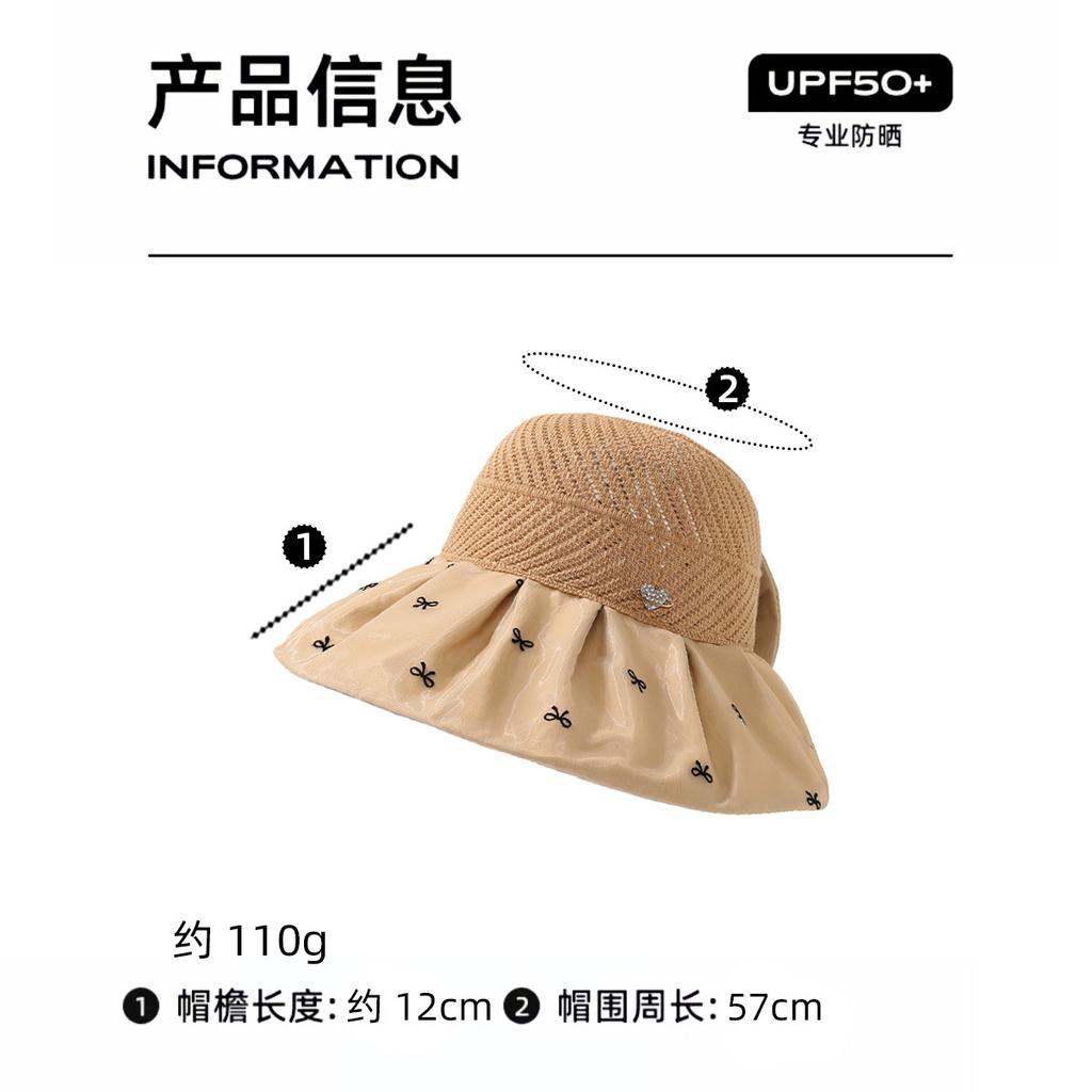 Summer Colored Glue Bow Sun Hat Women's Big Eaves Sun Protection UV Protection Sun Hat Outdoor Travel Empty Top Hat