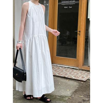 Relaxing and Lazy Sleeveless Halter Dress Summer Temperament Off-the-shoulder Suspender Dress