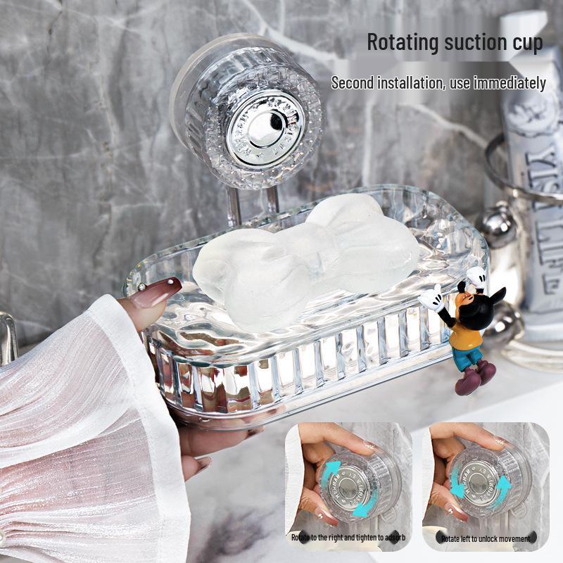 Wall-Mounted Double-Layer Vacuum Suction Soap Dish with Draining Function