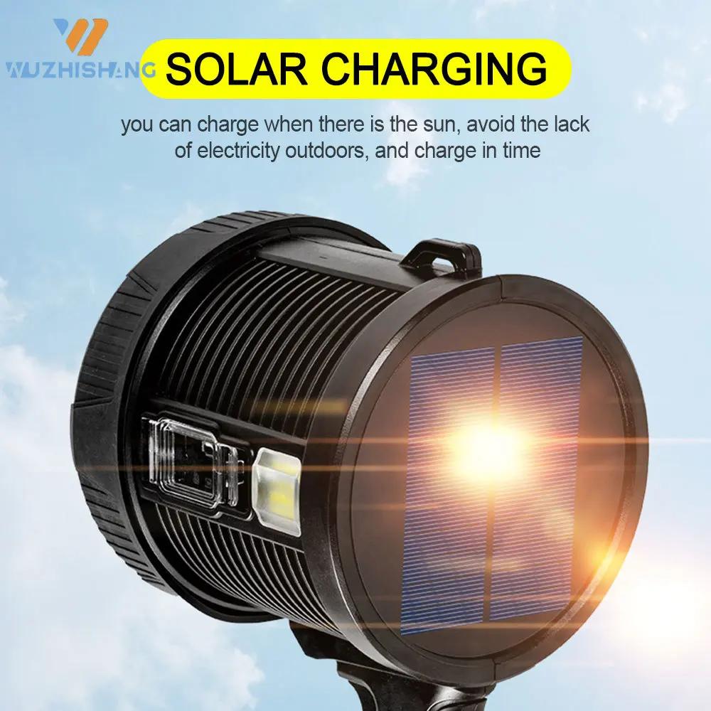 P50 Portable Handheld Led Flashlight Searchlight Spotlights With COB Light Solar Panel Type-C Charging Torch for Hunt,Outdoors