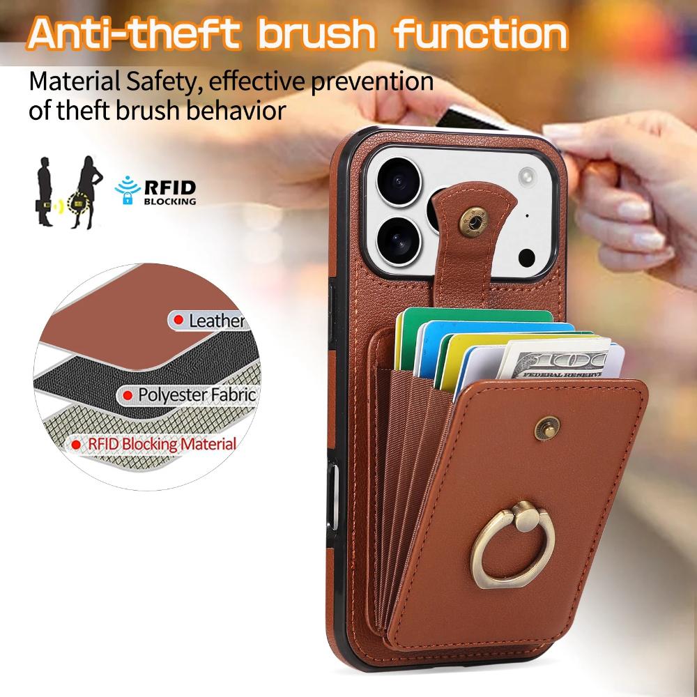 Strap Crossbody Leather Phone Case for iPhone 17 Pro Max Air 17E 16E 16 Plus 15 Pro 14 13 Mini 12 11 Ring Card Holder Bag Cover