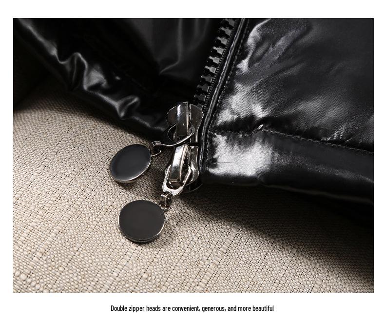 Geacă de puf lucioasă cu glugă pentru bărbați - Palton scurt de iarnă, Căldură groasă la modă