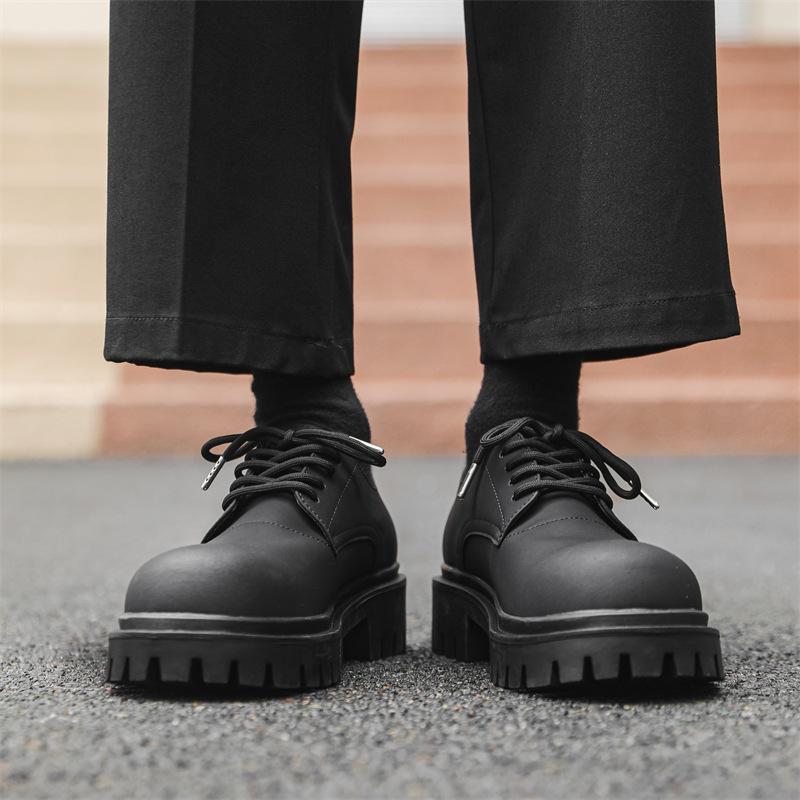 Leather shoes men's 2024 new heightening casual British big head Derby shoes men's niche low-top Martin shoes 9518-J