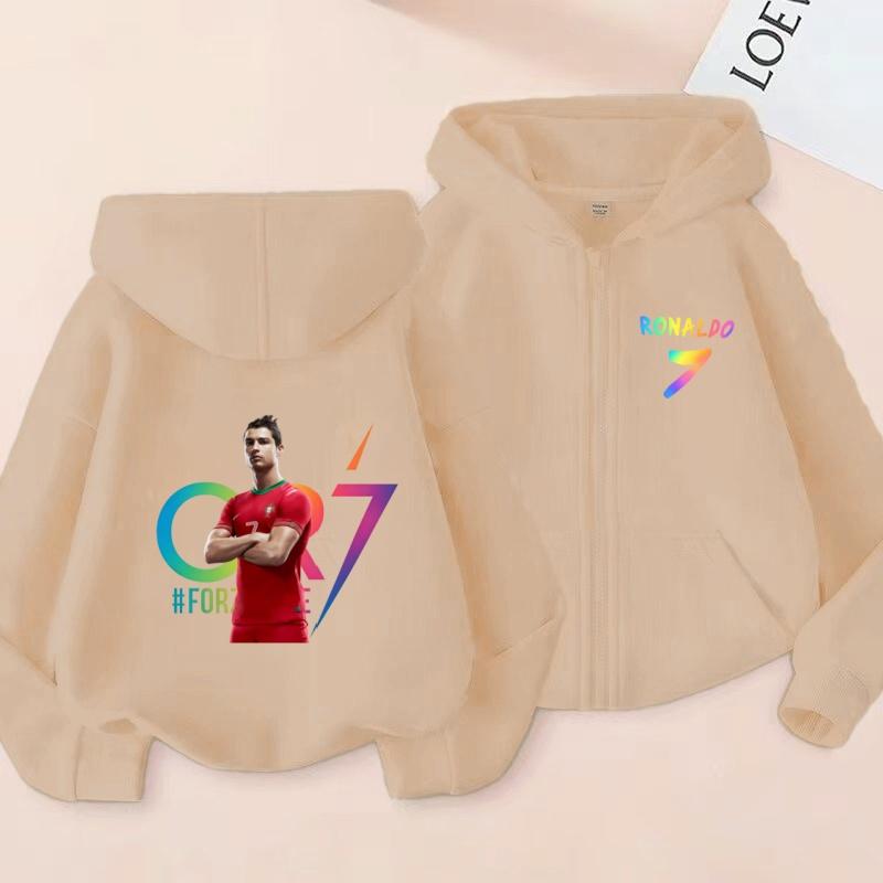 Kinder Reißverschluss Stil Buchstaben CR7 Rosa Strickjacke Kapuzenpullover Sweatshirt Mädchen Junge 3-12 Jahre Freizeit Mode Trend Oberteil Sportjacke Kleidung