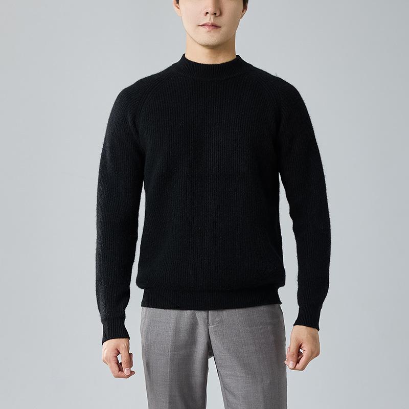 New Shoulder Sleeve Cashmere Sweater Men's Semi-turtleneck Thickened Sweater Solid Color Knitted Wool Base