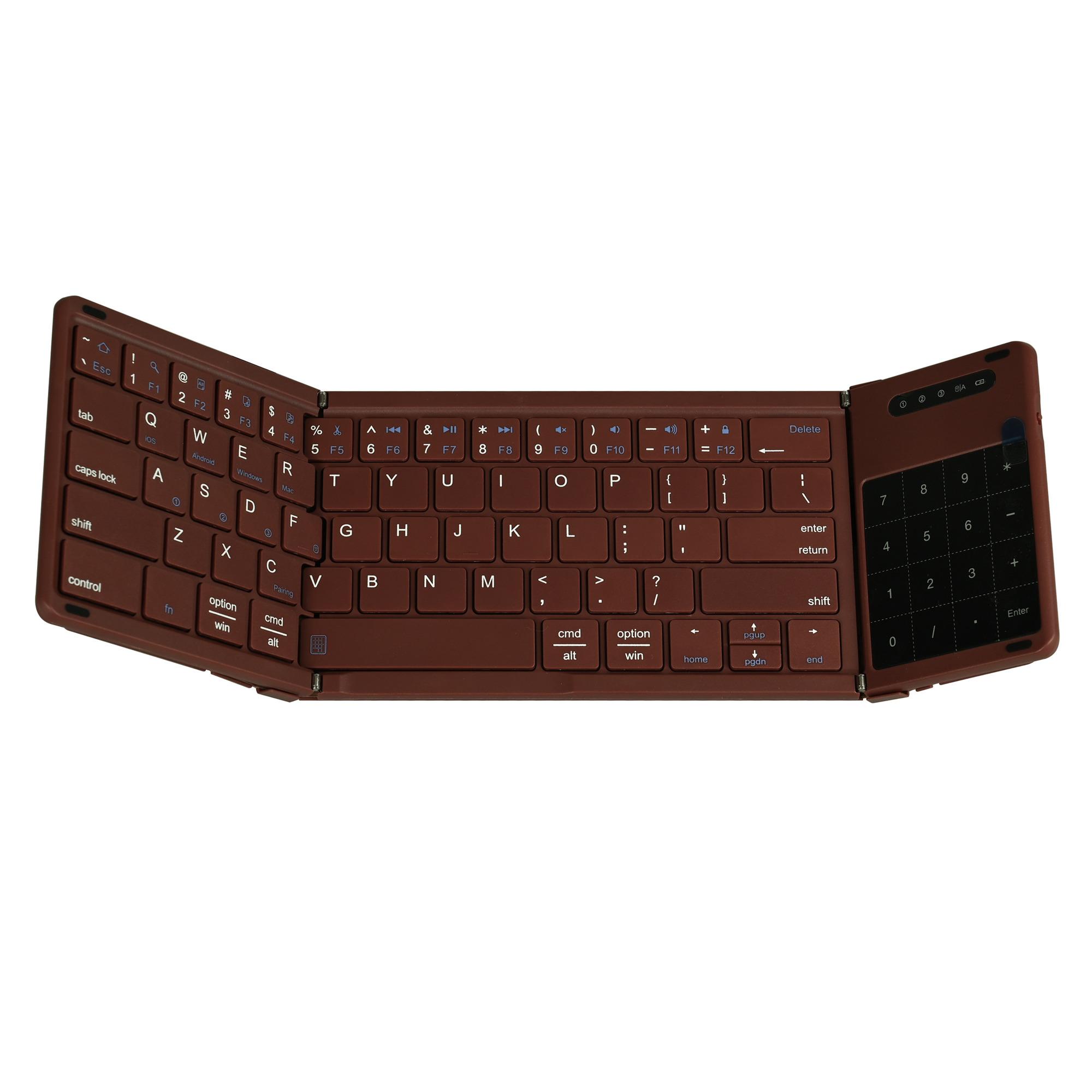 

B077T Portable Foldable Wireless Bluetooth-compatible Keyboard with Touchpad Numeric Function Wine Red