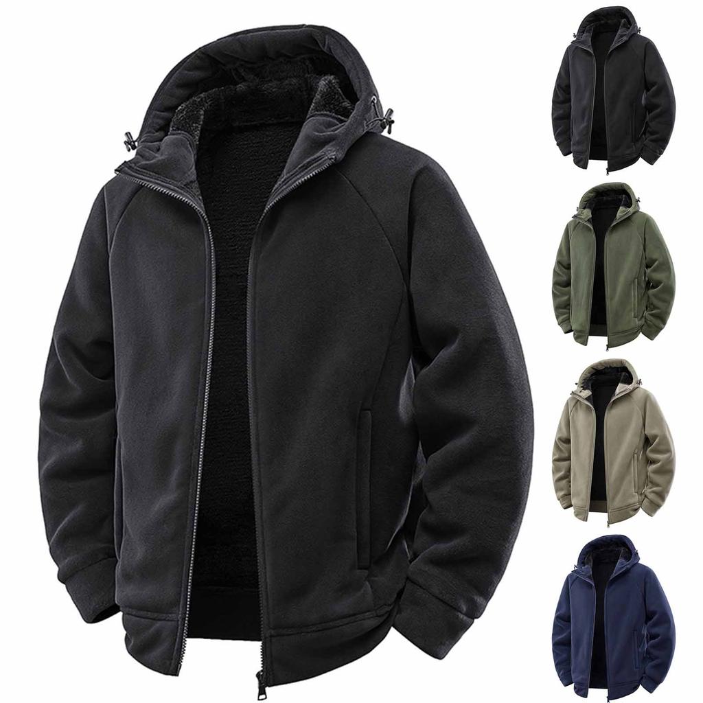 Men's Solid Color Hooded Zipper Plus Velvet Thickened Cardigan Sweatshirt Loose Casual Fashion Jacket