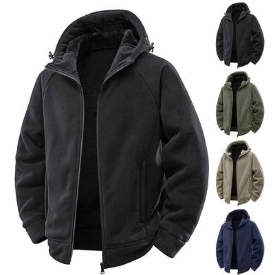 Men's Solid Color Hooded Zipper Plus Velvet Thickened Cardigan Sweatshirt Loose Casual Fashion Jacket