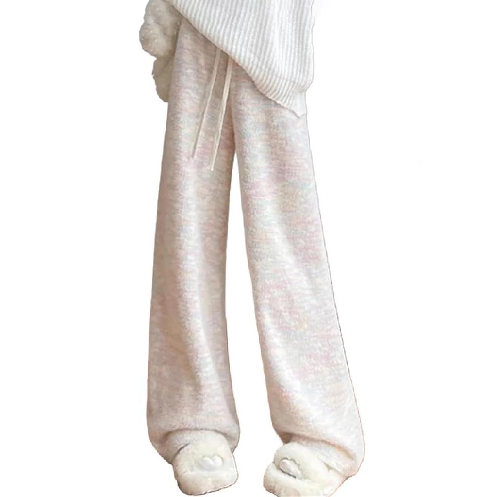 Dámské fleecové kalhoty s širokými nohavicemi, kalhoty z lepkavé rýže s vysokým pasem a splývavým střihem, ležérní vlněné kalhoty s rovnými nohavicemi a zesílenou podšívkou