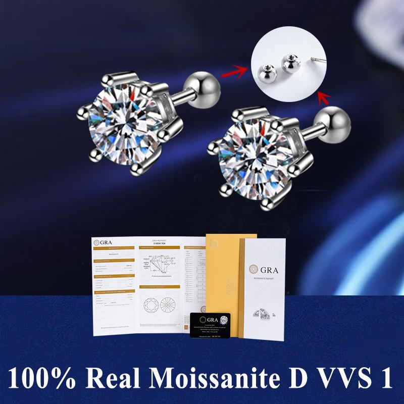 D VVS1 Moissanite Stud Earrings For Women Pass Diamond Tester Pen S925 Platinum Plating Moissanita With 2 GRA Certificates
