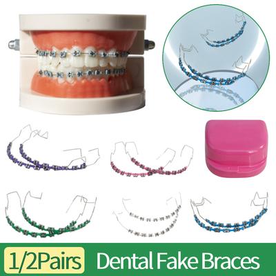 1/2Pairs Fashion Braces Colorful Temporary Tooth Decoration With Metal Wires Metal Bracket Orthodontic Ligature Ties for Tooth