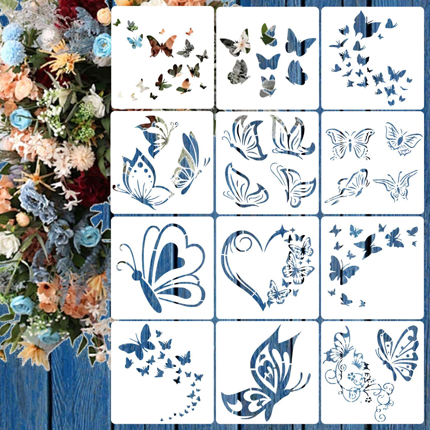 Набор из 12 полых трафаретов для рисования с бабочками