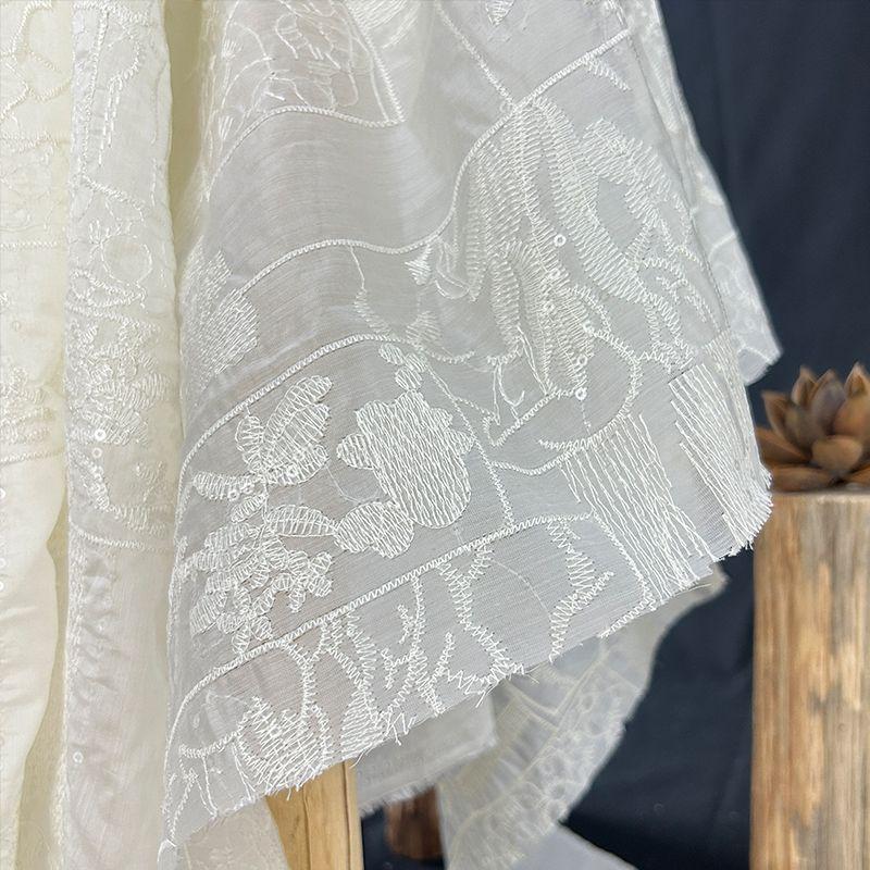 

Heavy-duty full embroidery white embroidered relief fabric suitable for wedding dresses formal gown and designer clothing fabric 1.5M&1M белый