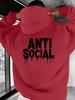 Anti Social Dripping Paint Graffiti Text Printed Men Hip Hop Sports Hoodie, Street Cool Casual Loose Sweatshirt