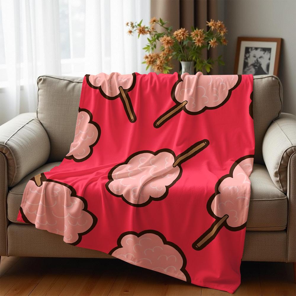 Pink Cartoon Cotton Candy Anime Cartoon Flannel Blanket Soft Warm Throw for Bedroom Sofa Car Kids Holiday Gift