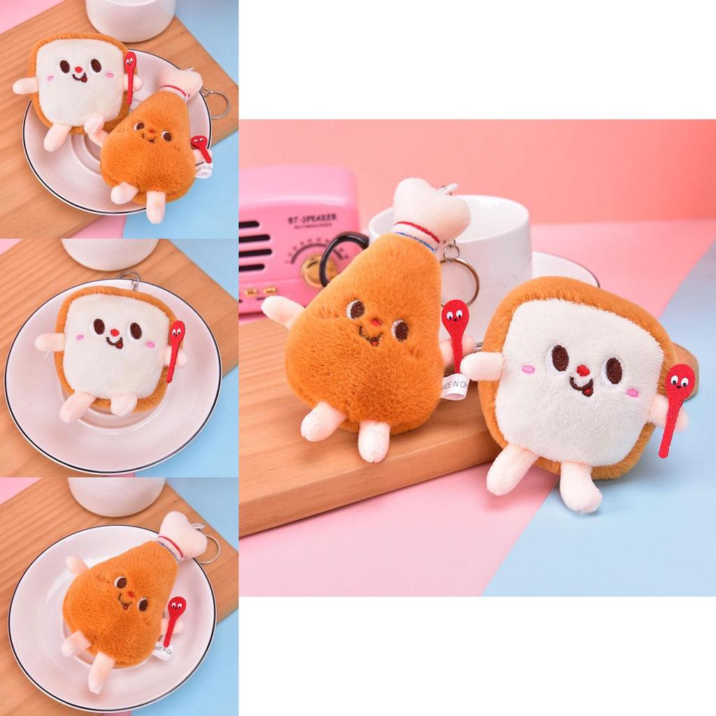 Cute Cartoon Food Plush Keychain Adorable Small Chicken Leg And Toast Pendant