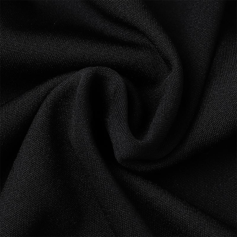 VONDA Women U-Neck Long Sleeve Solid Color Split Thin Bodycon Mini Dress