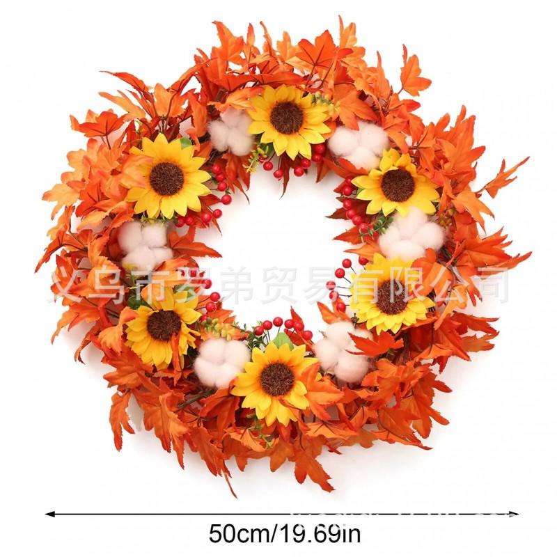 Harvest Wreath With Pumpkins Berries Vine Circle Halloween Thanksgiving Door Decor