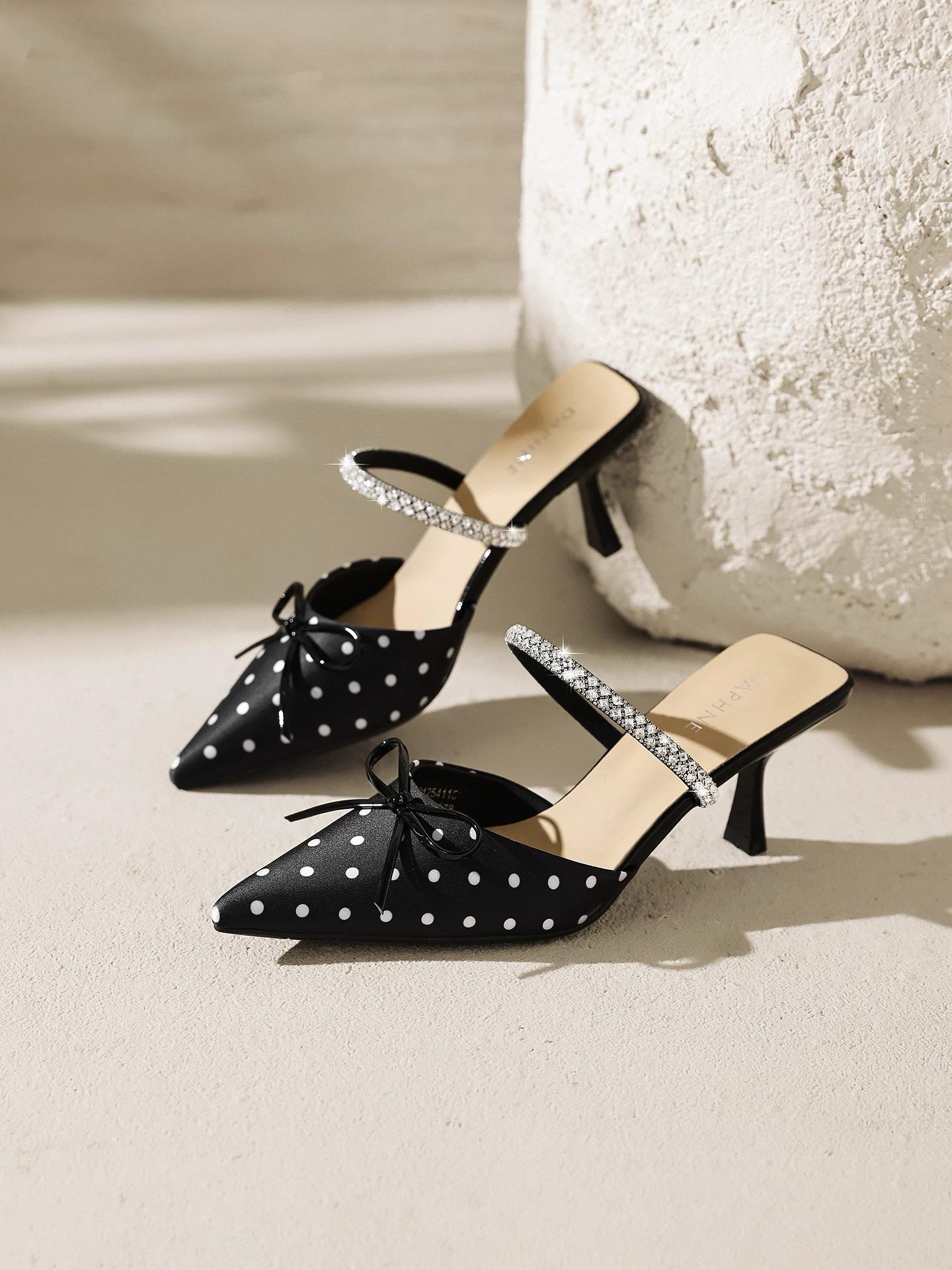 

Темпераментные Черные Модные Сандалии 2026 Новое Лето Уличные Туфли на Шпильке с Открытым Носком Стразы на Каблуке 35 чёрный