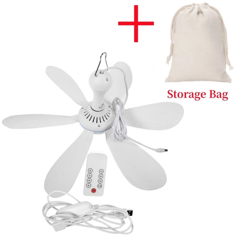 XIAOTREE Silent 6 Leaves USB Ceiling Fan, Optional Remote Control Timing, 4 Speed Hanging Fan for Camping Dormitory Tent