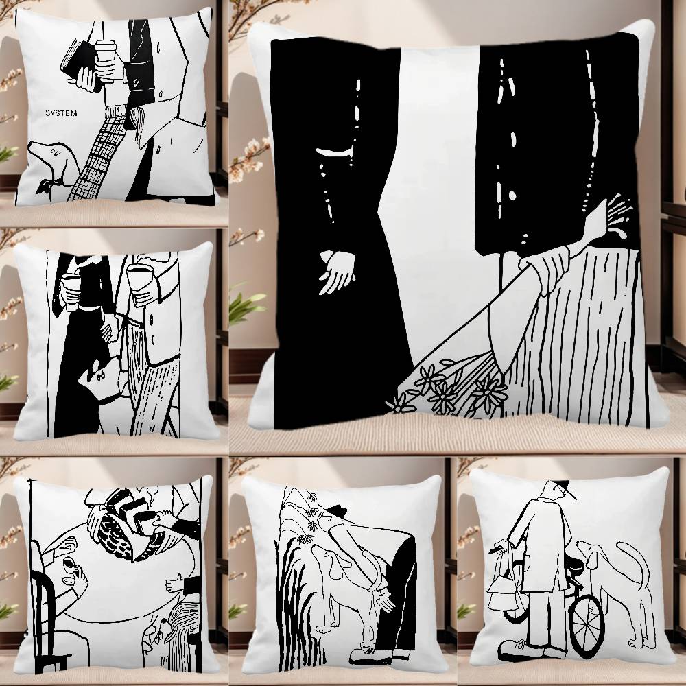 Modern Korean Black And White Love Theme Pillow Case Square Pillow Bedroom Sofa Leisure Comfort Cushion Car Home Decoration