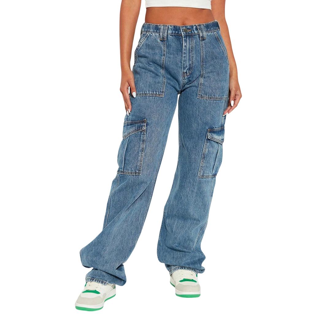 Women's High Waist Washed Women's Jeans Fashionable Versatile Straight Leg Pants