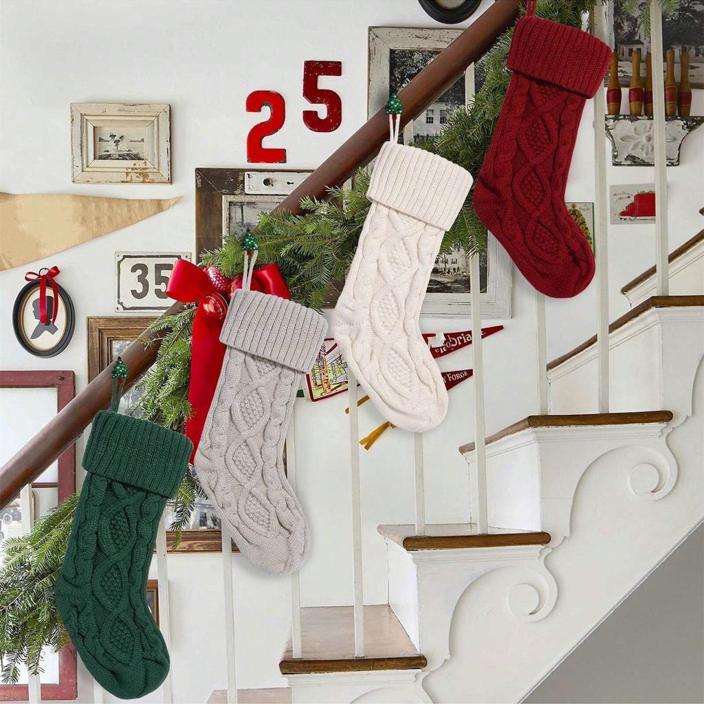 4 Pack Christmas Stockings 18 Inches Cable Knitted Stocking Gifts Decoration for Family Holiday Xmas Party Decor