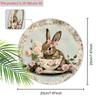 Vintage Teacup Bunny Wooden Sign, Charming Round Sign for Front Door, Wall Hanging Decor - Ideal Easter & Shabby Chic Gift for Home