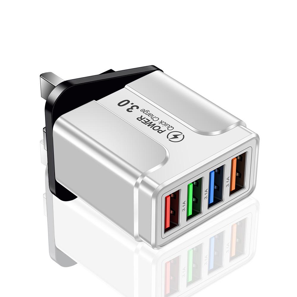 Multi-Standard 4-Port USB Charger: 3A Mobile & Tablet Travel Adapter