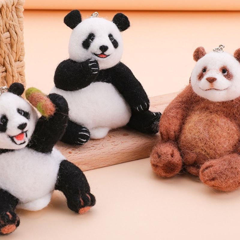 Little Panda Needle Wool Felting Tool with Needle Instruction Wool Roving Wood Handle and Finger Cots for Beginner