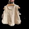 Costum de vară casual cu secțiune subțire pentru fete, copii mici și mijlocii, broderie, bordură din dantelă, vestă + pantaloni largi cu picior larg, set din două piese